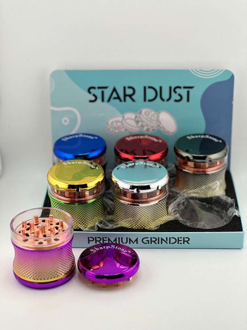 Star Dust Herb Grinder 63mm 4pc Gradient Assorted Colors 6ct Display