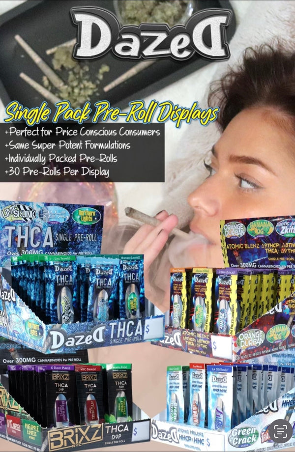 Dazed 1pk Mixed Dispenser Preroll 30ct Display - Premium  from H&S WHOLESALE - Just $110! Shop now at H&S WHOLESALE
