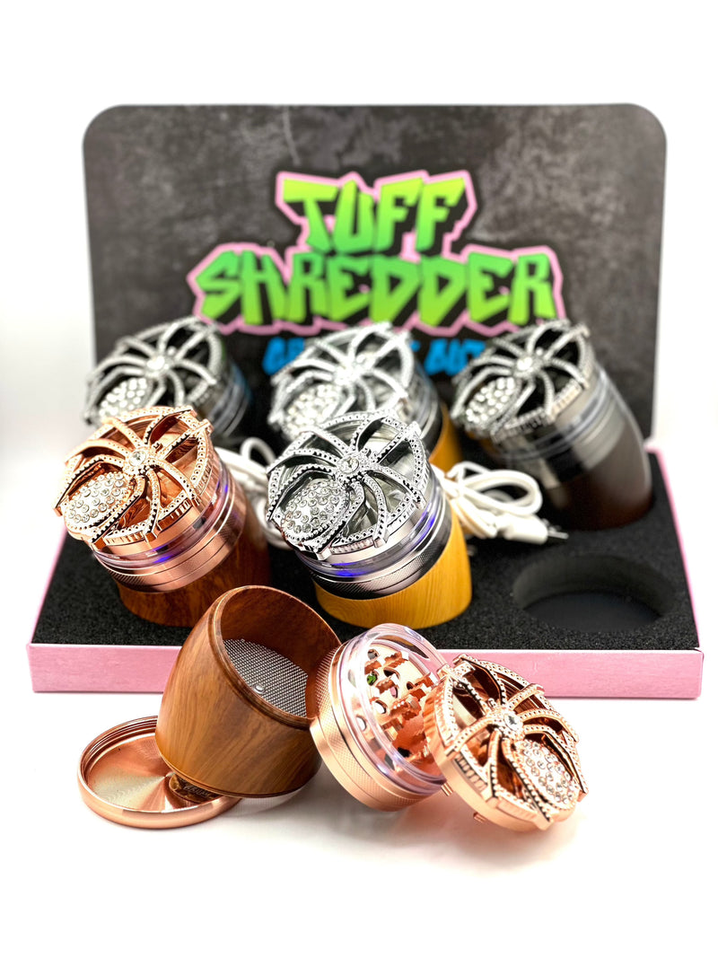 Tuff Shredder Curved Rudder Herb Grinder 4pc Layer Zinc Wood With LED Lights 6ct Display - Premium  from H&S WHOLESALE - Just $54! Shop now at H&S WHOLESALE