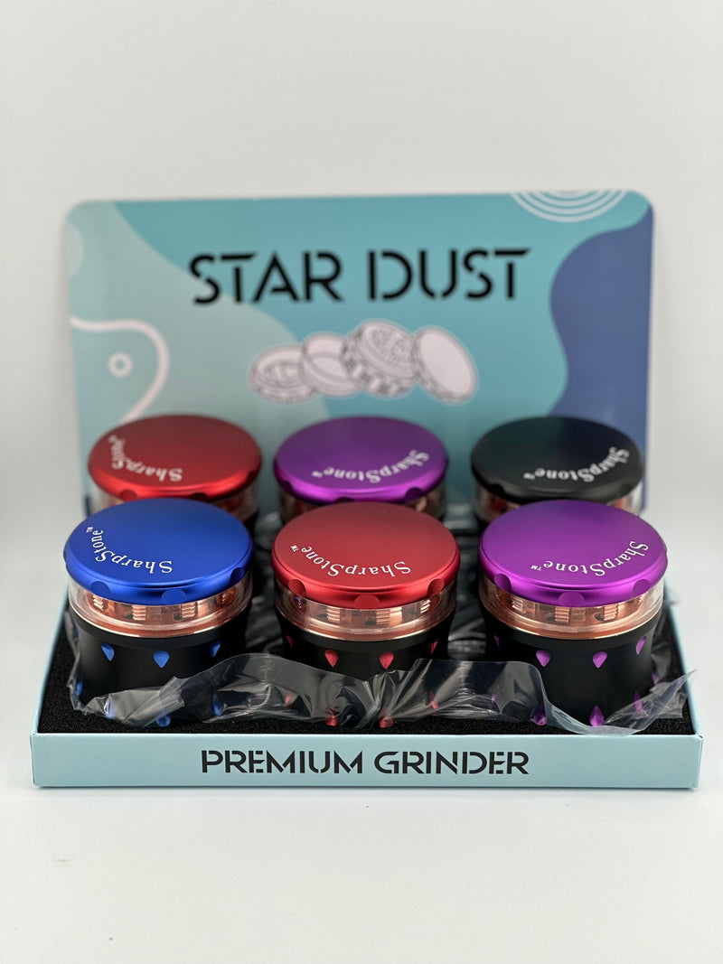 Star Dust Herb Grinder 4pc Sharp Stone 6ct Display