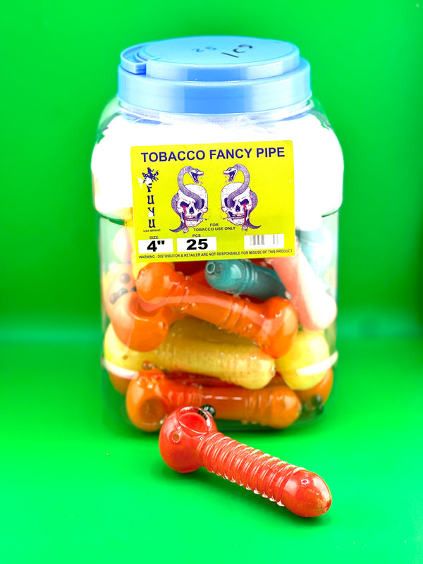Tobacco Fancy Pipe Mix Colors 4’’ 25ct Jar - Premium  from H&S WHOLESALE - Just $80! Shop now at H&S WHOLESALE