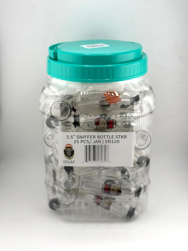 IDGAF 3.5’’ Sniffer Bottles Stkr 25ct Jar #SN120 - Premium  from H&S WHOLESALE - Just $75! Shop now at H&S WHOLESALE