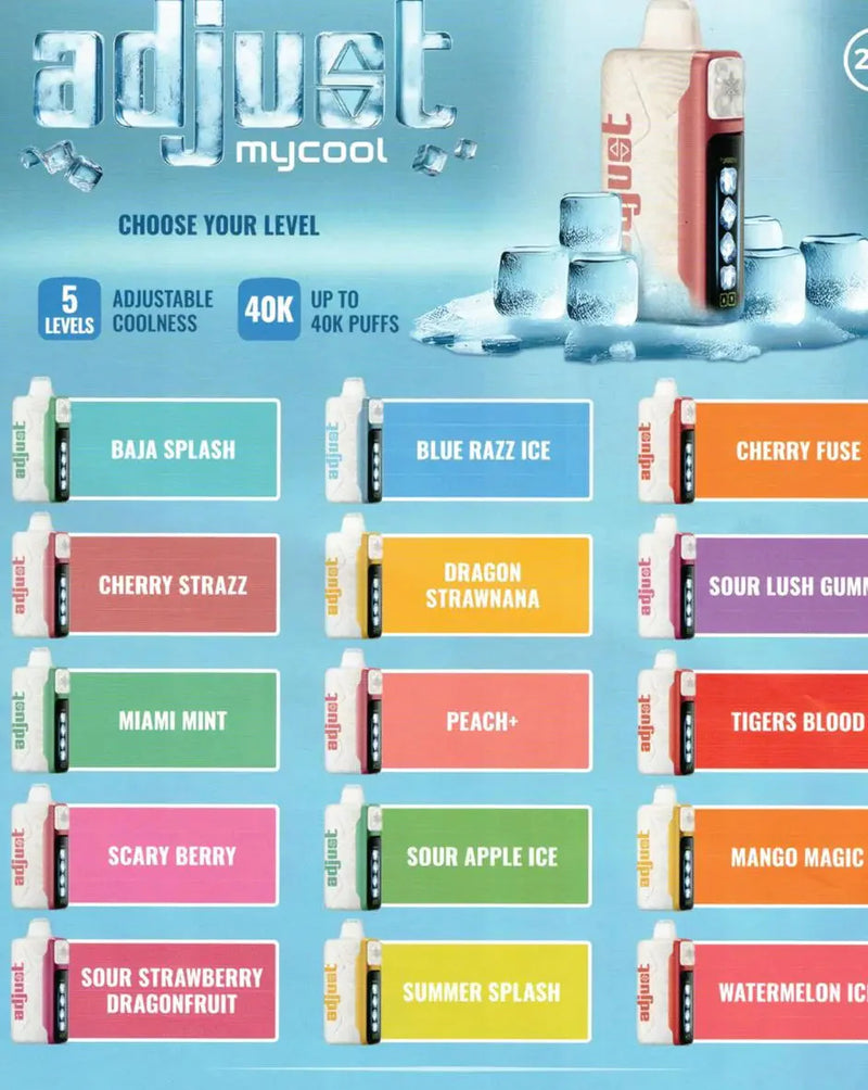 Adjust Mycool 40,000 Puffs 20ml 5 Level Adjustable coolness 5ct Disposable Vape - Premium  from H&S WHOLESALE - Just $42.50! Shop now at H&S WHOLESALE