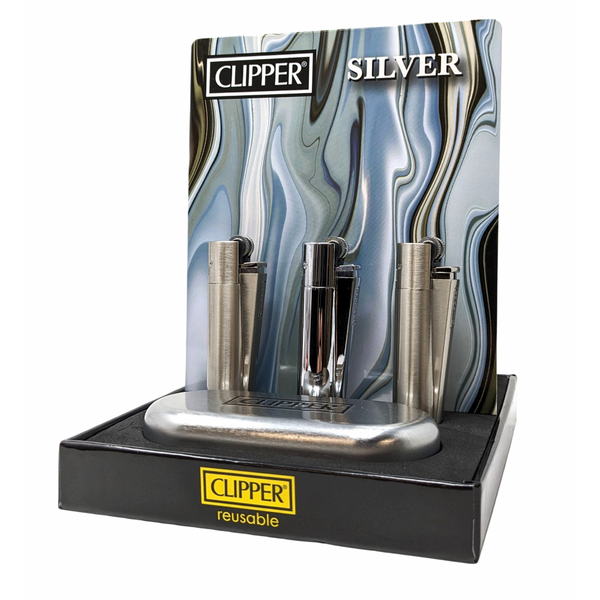 Clipper Reusable Metal Silver Matte/Shiny Torch Lighter 12ct Box With Gift Box - Premium  from H&S WHOLESALE - Just $77.50! Shop now at H&S WHOLESALE