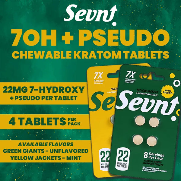 Sevn 7-Hydroxymitragynine Pure Extract 22mg Chewing Tablets With Pseudo 4pk 10ct Box - Premium  from H&S WHOLESALE - Just $160! Shop now at H&S WHOLESALE