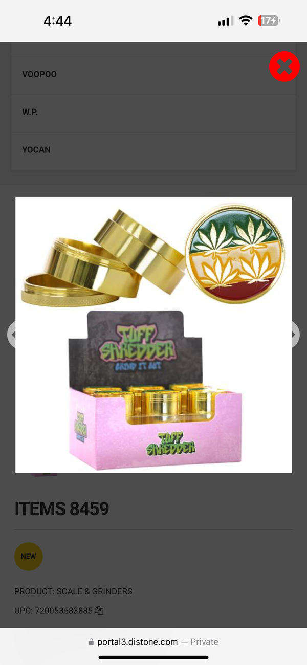 Tuff Shredder Gold Leaf Grinder 50*42mm 4pc 12ct Box - Premium  from H&S WHOLESALE - Just $60! Shop now at H&S WHOLESALE