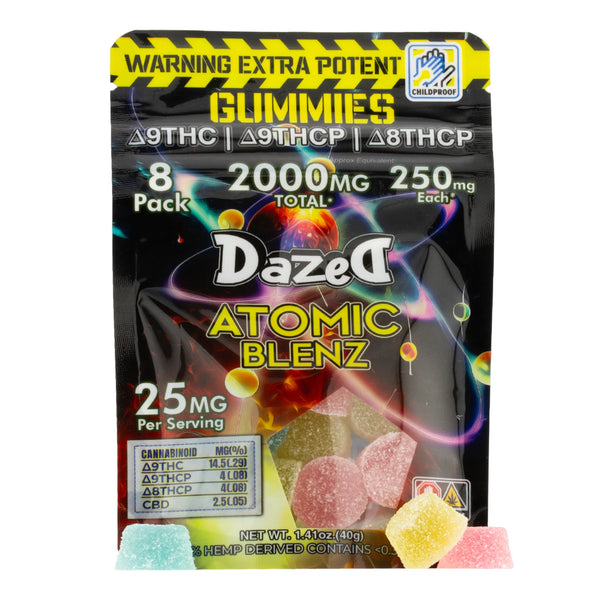 Dazed Atomic Blenz D9+D9THC-P D8THC-P 8 Pack 2000mg 1ct Bag Gummies