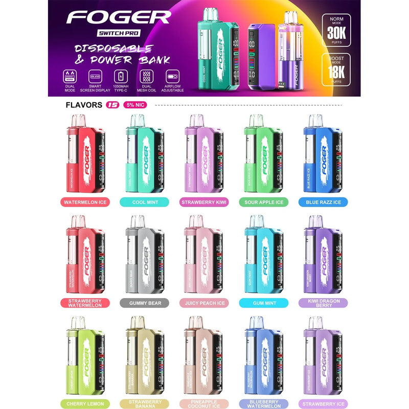 Foger Switch Pro Kit 30,000 Puffs Disposable & Power Bank 5ct Box - Premium  from H&S WHOLESALE - Just $50! Shop now at H&S WHOLESALE