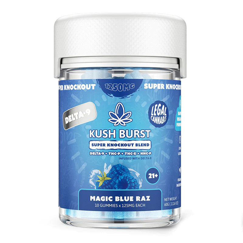 Kush Burst Super Knockout Blend 1250mg D9+THC-P+THC+X+HHC-P Infused With Delta-8 10ct Gummies jar - Premium  from H&S WHOLESALE - Just $15! Shop now at H&S WHOLESALE