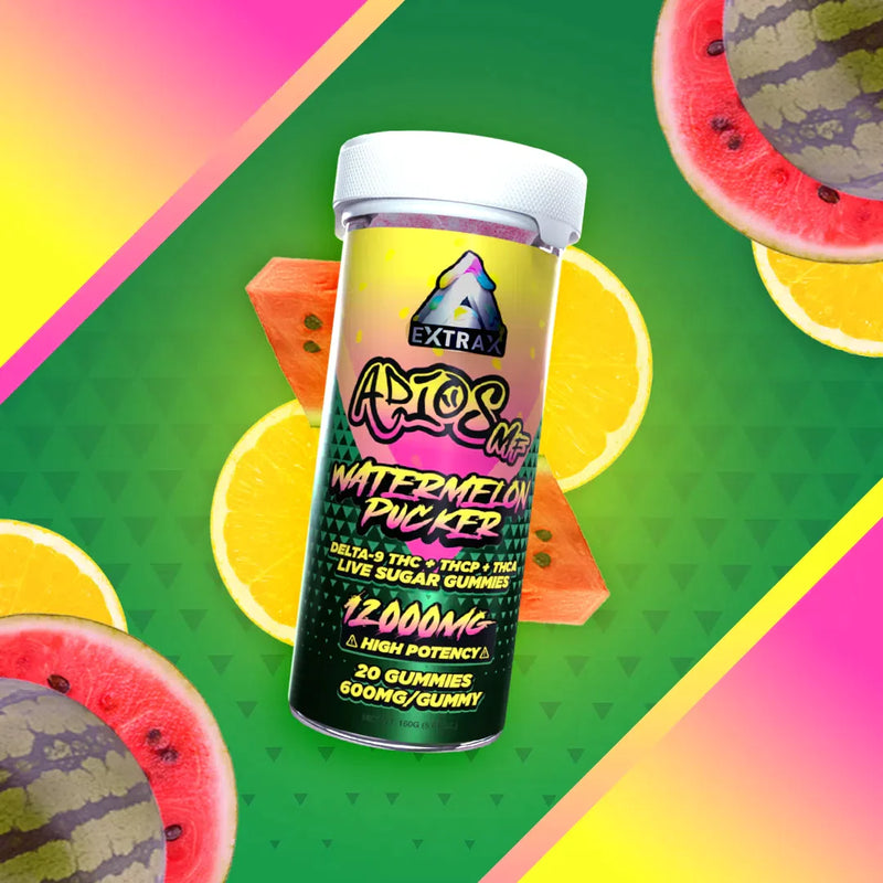 Extrax Adios MF 12,000mg D9+THC-P+THC-A Live Sugar Gummies High Potency 20 Gummies 1ct - Premium  from H&S WHOLESALE - Just $22! Shop now at H&S WHOLESALE