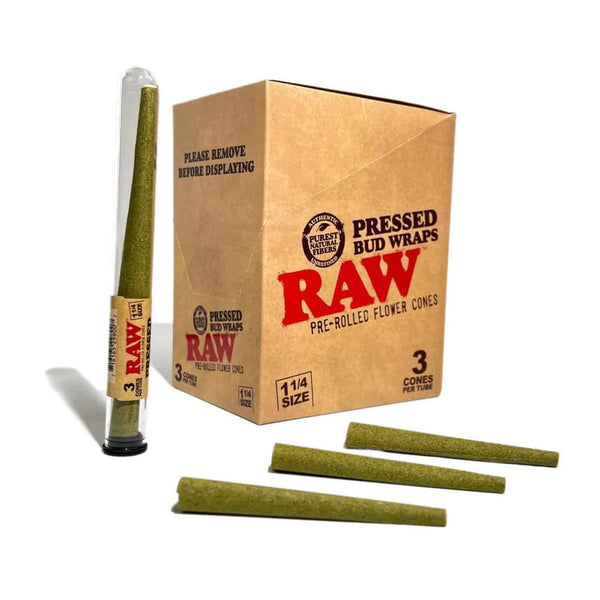 Raw Pressed Bud Wrap Cones 12ct Display - Premium  from H&S WHOLESALE - Just $28! Shop now at H&S WHOLESALE