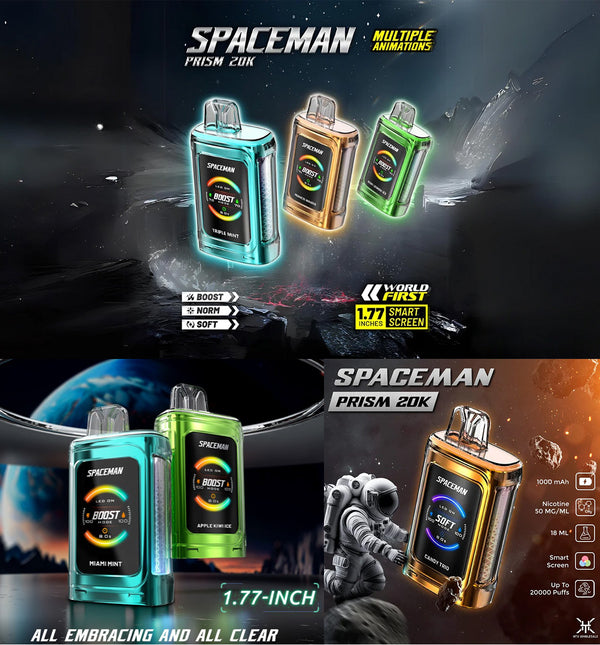 SpaceMan Prism Up To 20.000 Puffs 18ml 5% Nic World First Smart Touch Screen 5ct Display Disposable Vape - Premium  from H&S WHOLESALE - Just $42.50! Shop now at H&S WHOLESALE