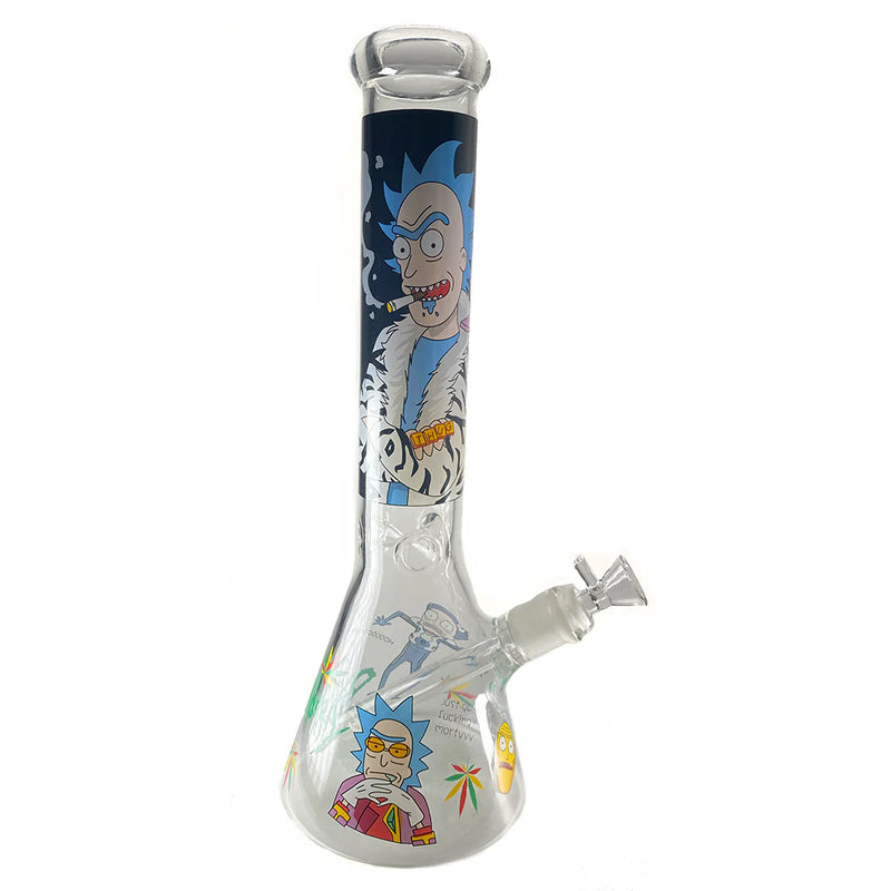 8” Glow In Dark Ricky and Morty Water Pipe With 45* Banger 5ct ￼ - Premium  from H&S WHOLESALE - Just $60! Shop now at H&S WHOLESALE