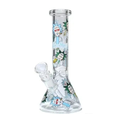 8” Glow In Dark Ricky and Morty Water Pipe With 45* Banger 5ct ￼ - Premium  from H&S WHOLESALE - Just $60! Shop now at H&S WHOLESALE