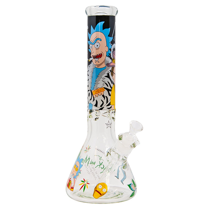 8” Glow In Dark Ricky and Morty Water Pipe With 45* Banger 5ct ￼ - Premium  from H&S WHOLESALE - Just $60! Shop now at H&S WHOLESALE