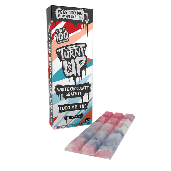 Turnt Up Keep It 100 1000mg THC D9+D8 White Chocolate Graffiti Bar 10ct Box - Premium  from H&S WHOLESALE - Just $70! Shop now at H&S WHOLESALE