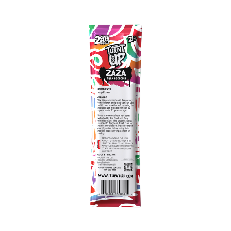 Turnt Up Keep It100 Prerolls 2pk Zaza 25ct Box - Premium  from H&S WHOLESALE - Just $155! Shop now at H&S WHOLESALE