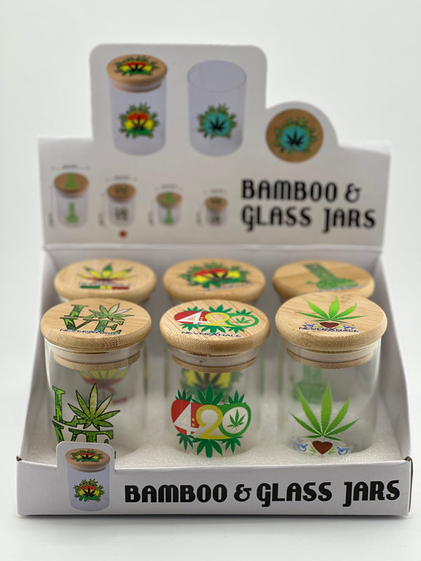 NEVER EXHALE Glass Storage Jar with Bamboo Lid 420 55mm 6ct box #30471-1 - Premium  from H&S WHOLESALE - Just $18! Shop now at H&S WHOLESALE