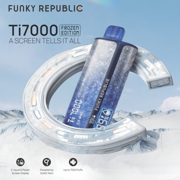 Funky Republic Ti7000 Puffs Frozen Edition 12.8mL 40mg 5ct Disposable Vape - Premium  from H&S WHOLESALE - Just $40! Shop now at H&S WHOLESALE