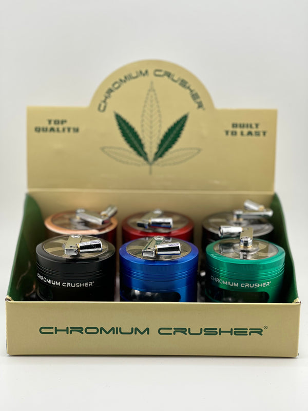 Chromium Crusher Handle Grinder Funnel Slider Window With Pour Spout 4pc CC Asst Mixed Colors 6ct Display #70421 - Premium  from H&S WHOLESALE - Just $56.00! Shop now at H&S WHOLESALE