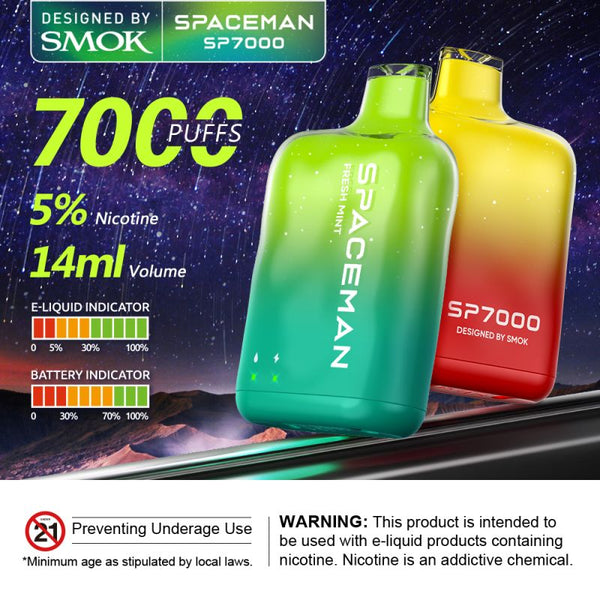 Spaceman SP7000 Puffs By Smok 5% Nic Disposable Vape 10ct Display - Premium  from H&S WHOLESALE - Just $95.00! Shop now at H&S WHOLESALE