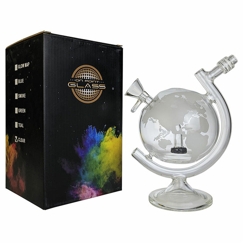 On Point Glass - 8" Clear World Globe Water Pipe Box Set - with 14M Bowl - Premium  from H&S WHOLESALE - Just $39.99! Shop now at H&S WHOLESALE