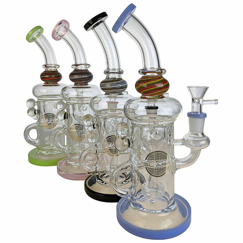 On Point Glass - 10" 3 Dot Color Line Incycler Water Pipe - with 14M Bowl - Premium  from H&S WHOLESALE - Just $45.00! Shop now at H&S WHOLESALE