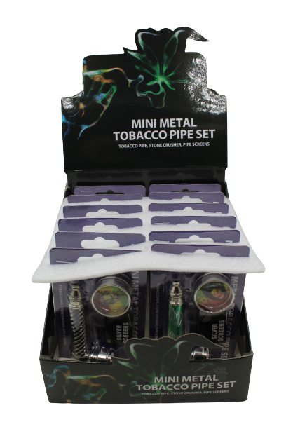 Mini Metal pipe set with Grinder & screen pipe 12ct - Premium  from H&S WHOLESALE - Just $45.00! Shop now at H&S WHOLESALE