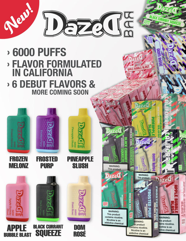 Dazed Bar 6000 Puffs Rechargeable Disposable Vape 10ct box - Premium  from H&S WHOLESALE - Just $75! Shop now at H&S WHOLESALE