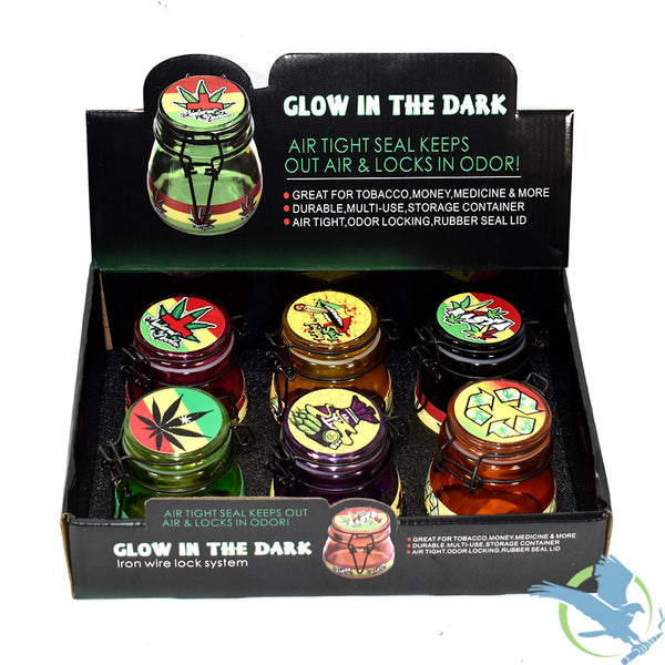 Dank Tank Airtight Glass Storage Jars Glow at Dark 6ct box #30512 - Premium  from H&S WHOLESALE - Just $18.00! Shop now at H&S WHOLESALE